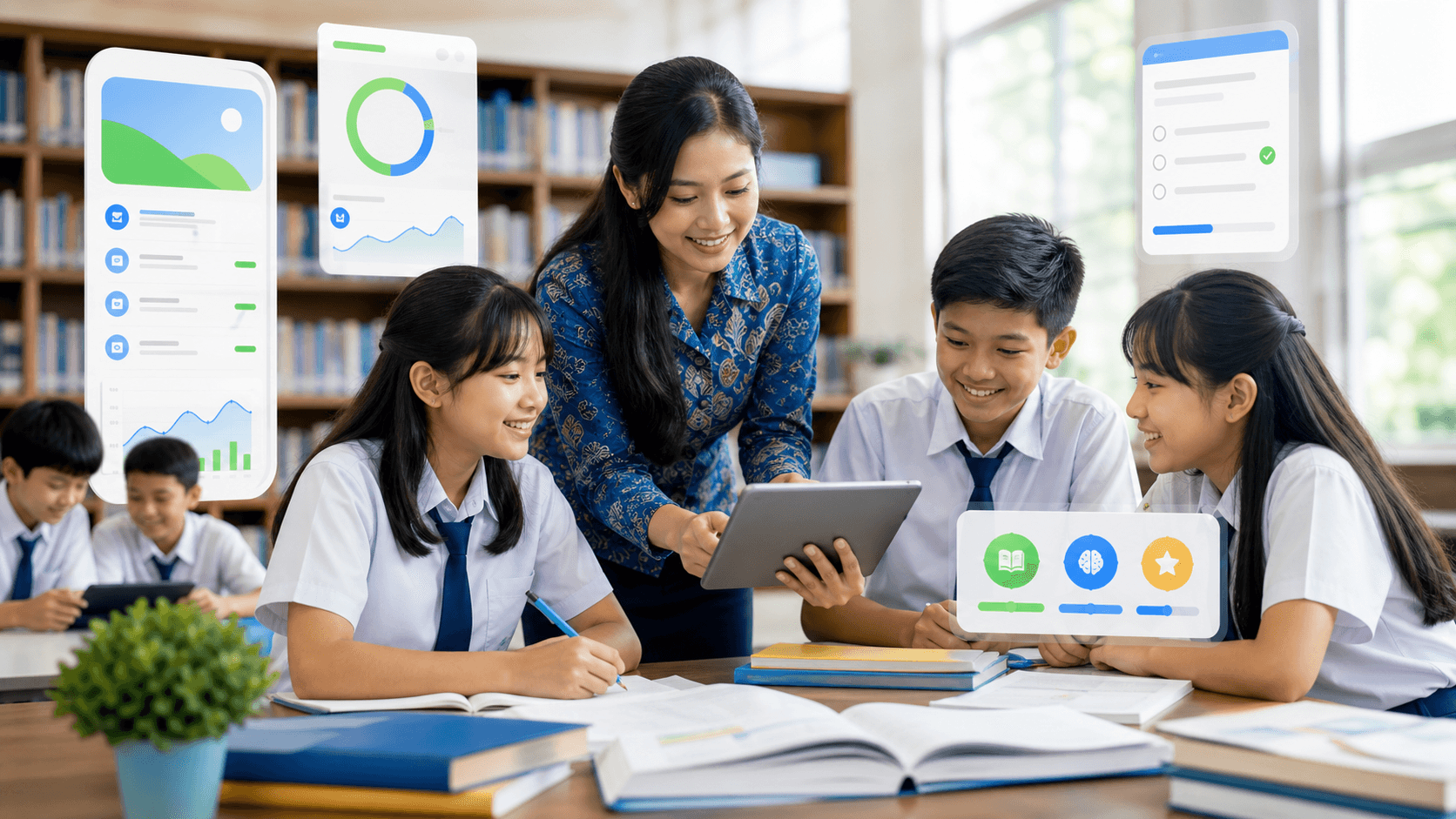 Visual guru dan siswa memakai alat progress pembelajaran