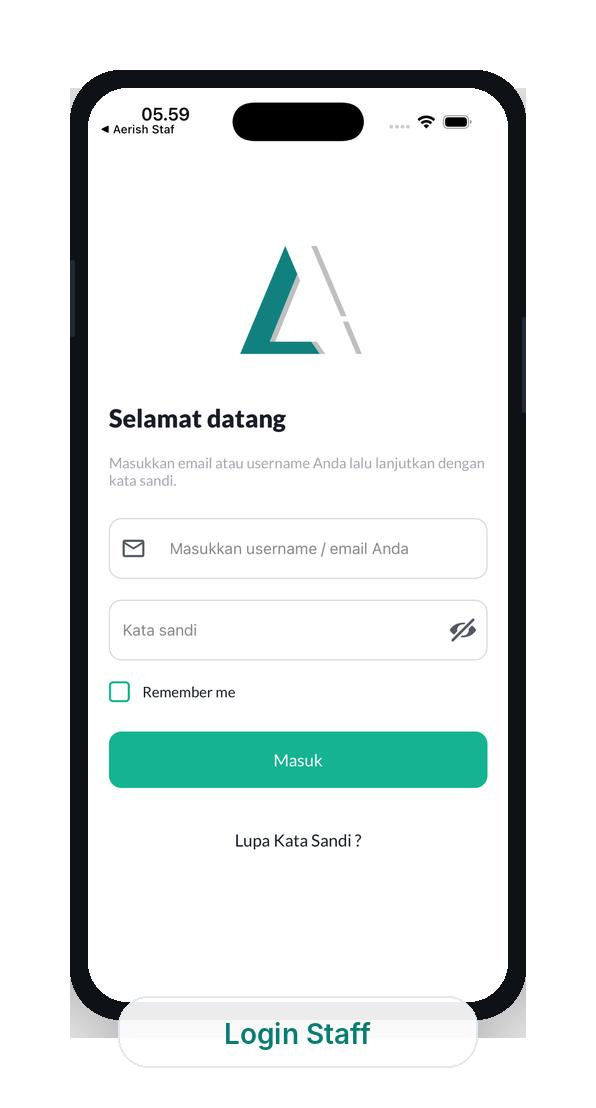 Tampilan login staff mobile Aerish
