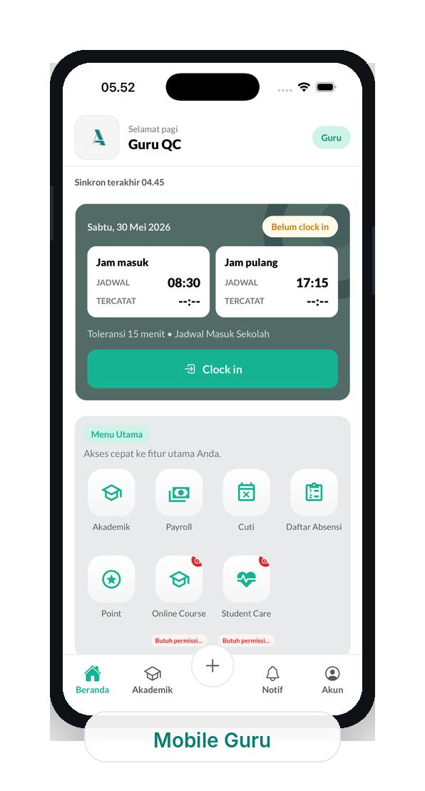 Tampilan mobile guru Aerish